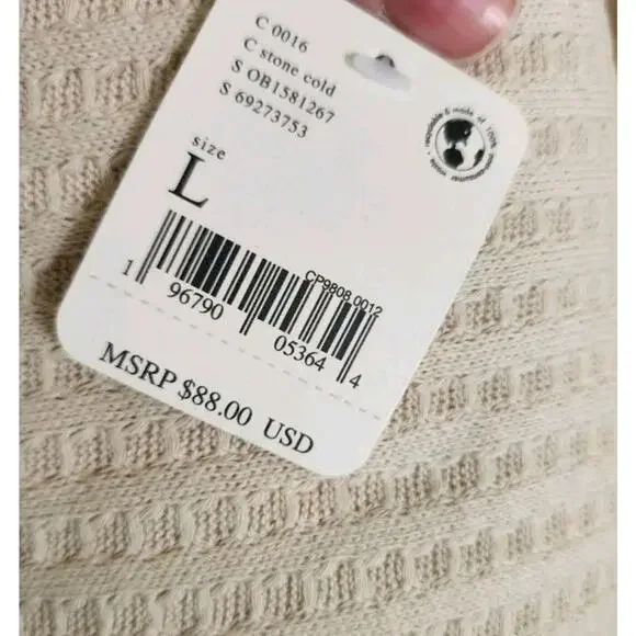 Free People Top Juicy Long Sleeve Size L oversized Ivory NWT Waffle Knit - Picture 11 of 11